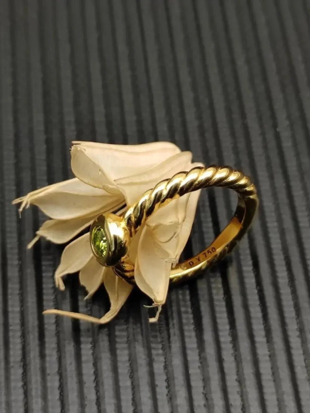 David Yurman Gold Petite Cable Green Diamond Ring